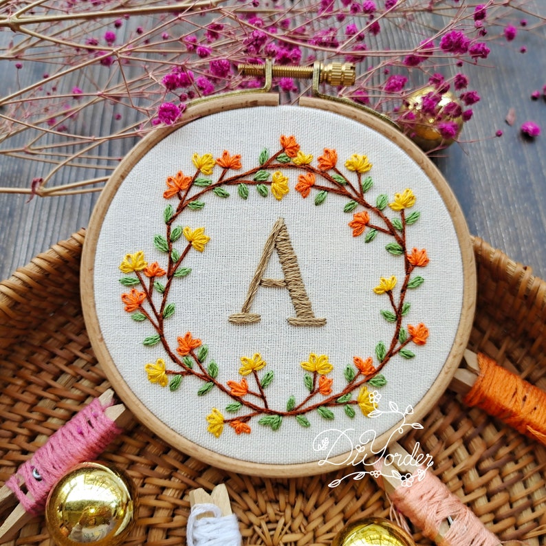Letter A Embroidery Kit Letter Embroidery Design Etsy