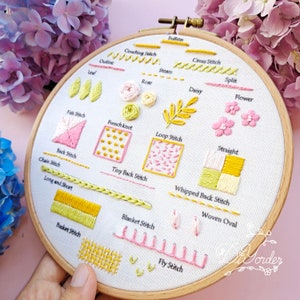 23 kinds Summer Beginner Embroidery stitch kit-embroidery stitch sampler-Embroidery starter kit-Embroidery beginner kit-birthday gift image 5
