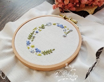letter C Embroidery kit- Letter Embroidery with Flowers-Floral Alphabet Embroidery PDF Pattern + Video Tutorial-Birthday Gift-hoop art