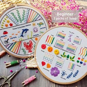 Rainbow Beginner kit-Hand embroidery stitch sampler-Embroidery starter kit-Embroidery beginner kit-Embroidery Pattern-birthday gift-handmade image 2