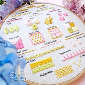 23 kinds Summer Beginner Embroidery stitch kit-embroidery stitch sampler-Embroidery starter kit-Embroidery beginner kit-birthday gift