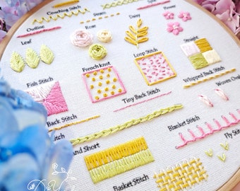 23 kinds Summer Beginner Embroidery stitch kit-embroidery stitch sampler-Embroidery starter kit-Embroidery beginner kit-birthday gift