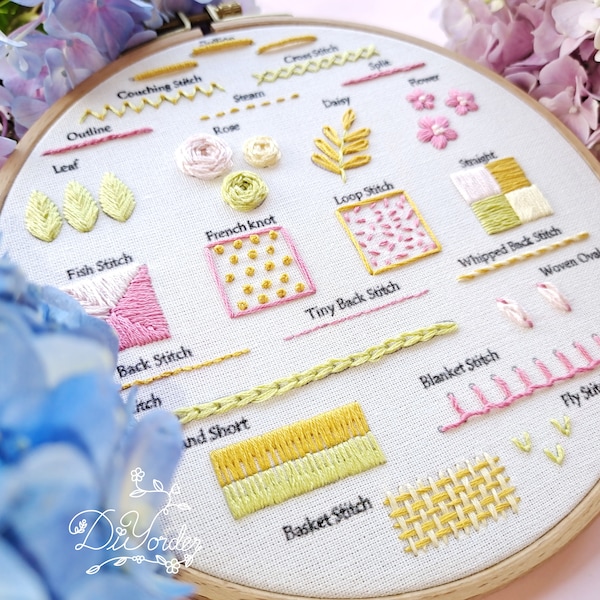 23 kinds Summer Beginner Embroidery stitch kit-embroidery stitch sampler-Embroidery starter kit-Embroidery beginner kit-birthday gift