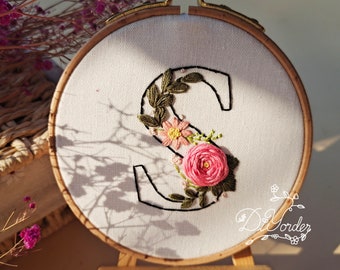 Floral Alphabet Embroidery Kit: Letter M Design (PDF Pattern)