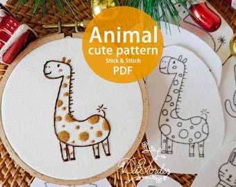 Giraffe Embroidery Pattern: Animal Stick and Stitch (PDF Download