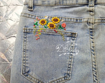 Purple Flower Pocket Embroidery Kit-embroidery Stitch on