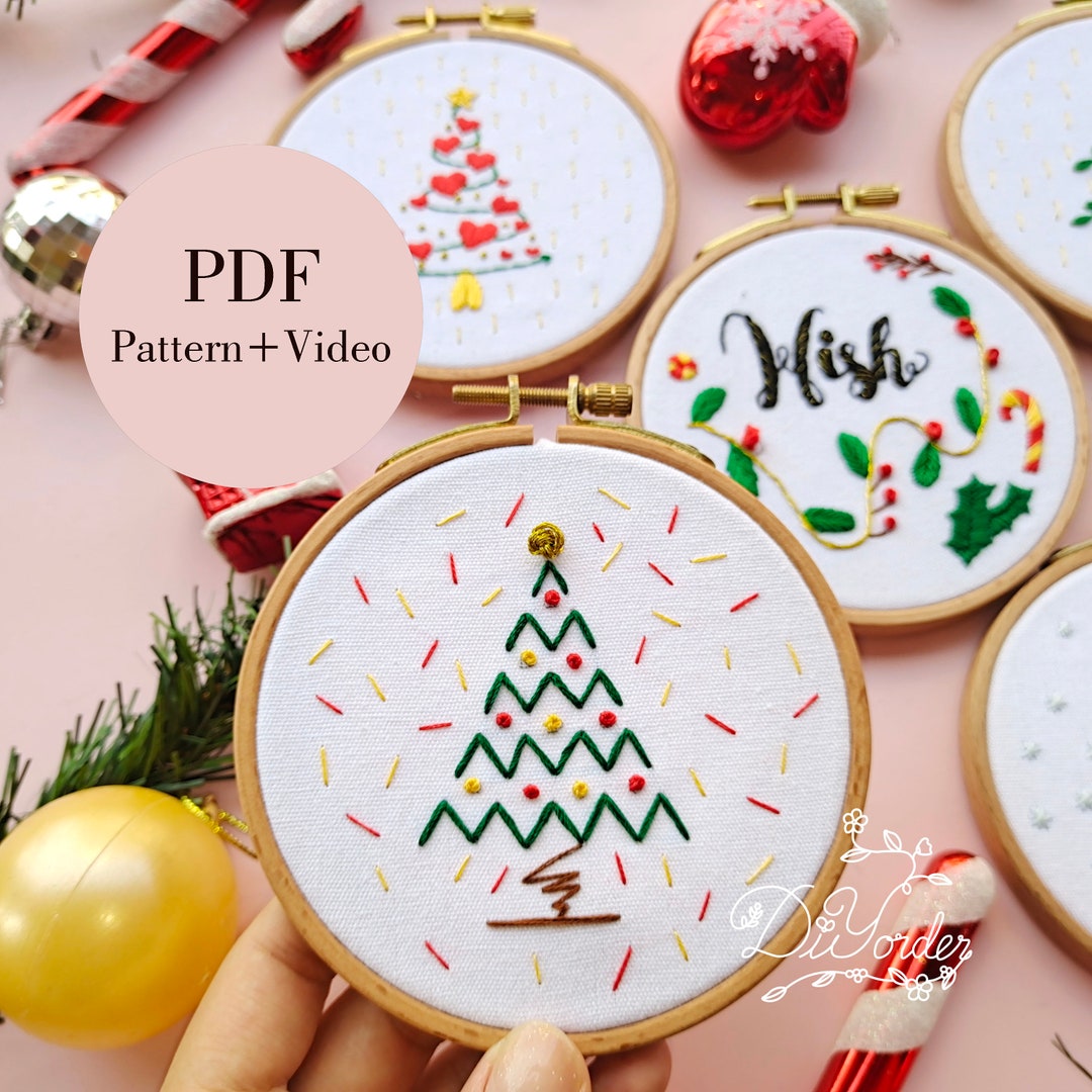Christmas Tree Embroidery Pattern: Beginner Stitches Tutorial (PDF ...