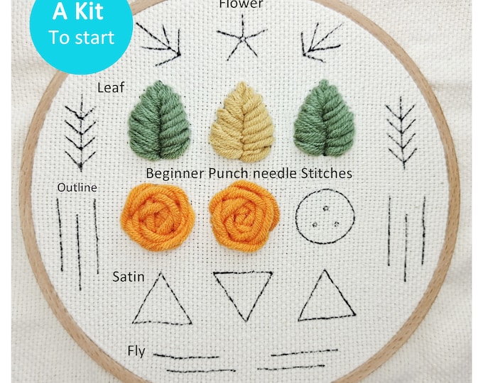 Beginner Punch needle Kit-Learn 8 different stitches-How to start embroidery-fabric-needle kit-birthday gift-handmade-punch needle kit