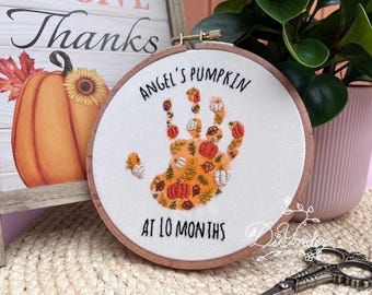 Baby Handprint Embroidery Kit: Stick and Stitch Pumpkin Pattern