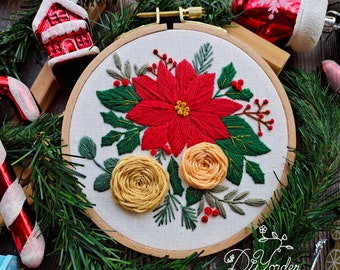 Kit de broderie de poinsettia de Noël : création d'ornements DIY