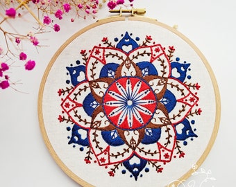 Mandala Simple embroidery kit beginner-Mandala flower Embroidery -Birthday Gift-Handmade craft-Floss-Mandala pattern-Mandala design pattern