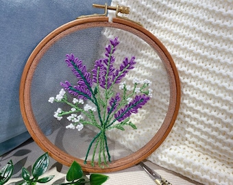 lavender Embroidery-  Embroidery Pattern- Gift for her- Pre Print Fabric- Party Birthday Gift- Kids Craft- Needlework- Hoop Art-sewing kit