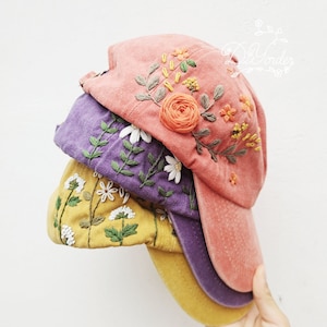 Flower Embroidered Hat, Embroidered Denim Cap, Vintage Hat For Woman, Corduroy Cap Hat , Birthday Gift, Hat