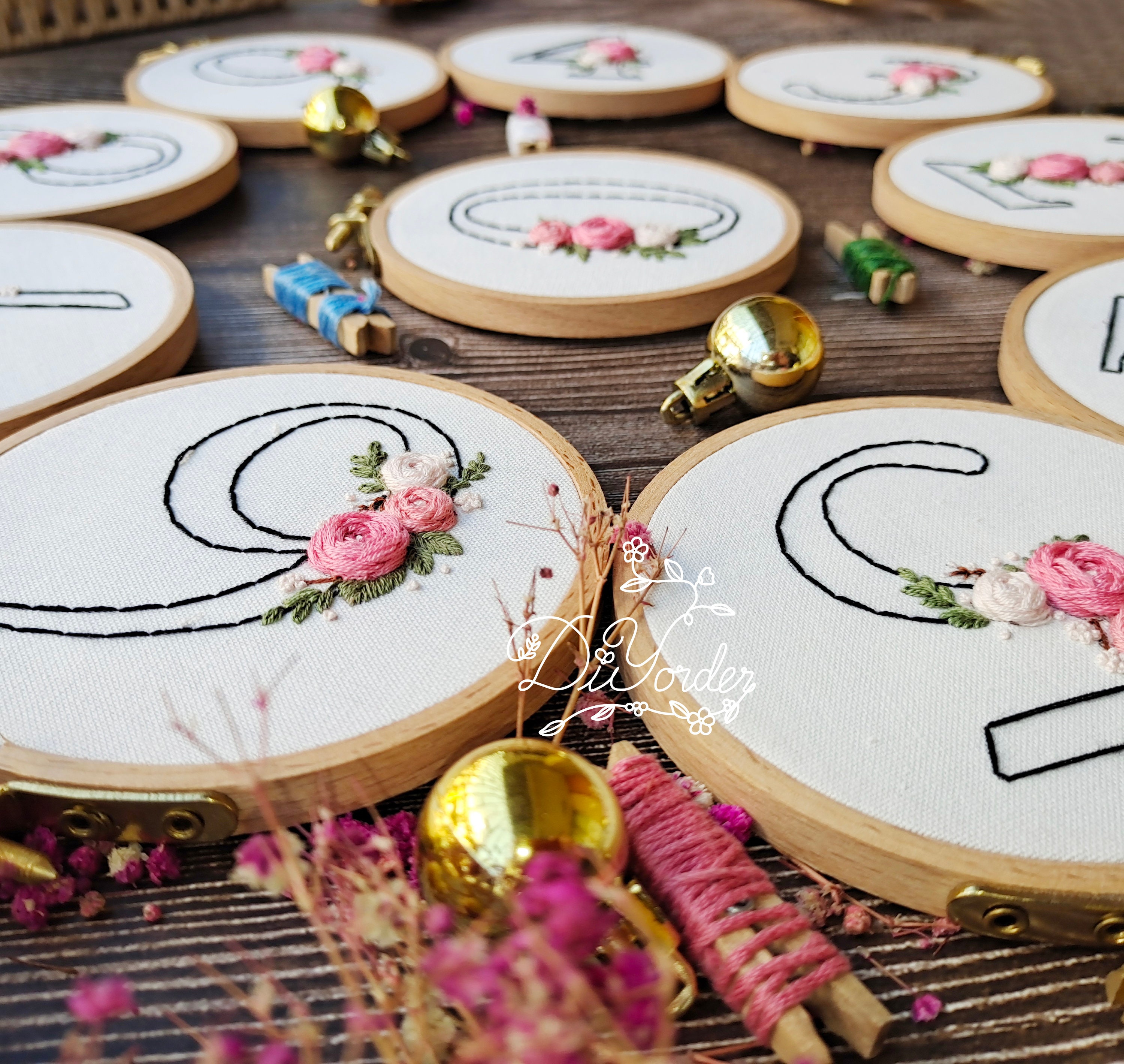 花の数字刺繍キット：DIYアルファベットパターン（PDFパターン