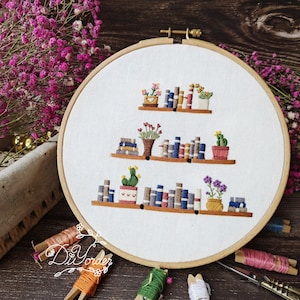 Bookshelf Flower Embroidery Kit: DIY Needlework Craft