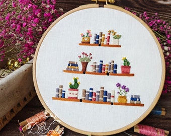 Bookshelf Flower Embroidery Kit: DIY Needlework Craft