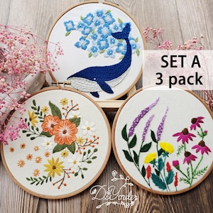 Flower Embroidery Kit: Beginner DIY Craft with Linen Fabric