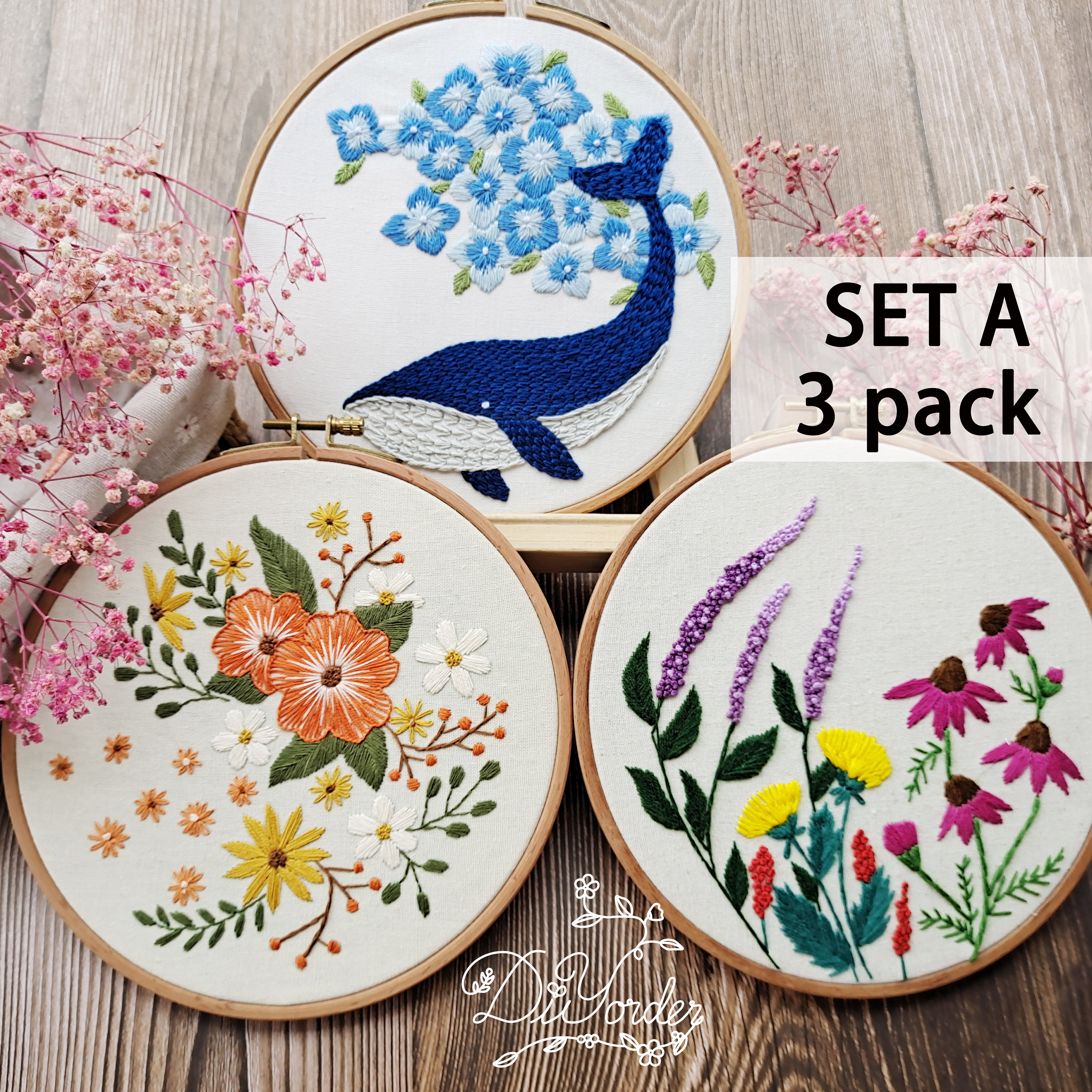 3 Pack Embroider Kitbeginner Embroidery Kit Flowers Etsy Australia