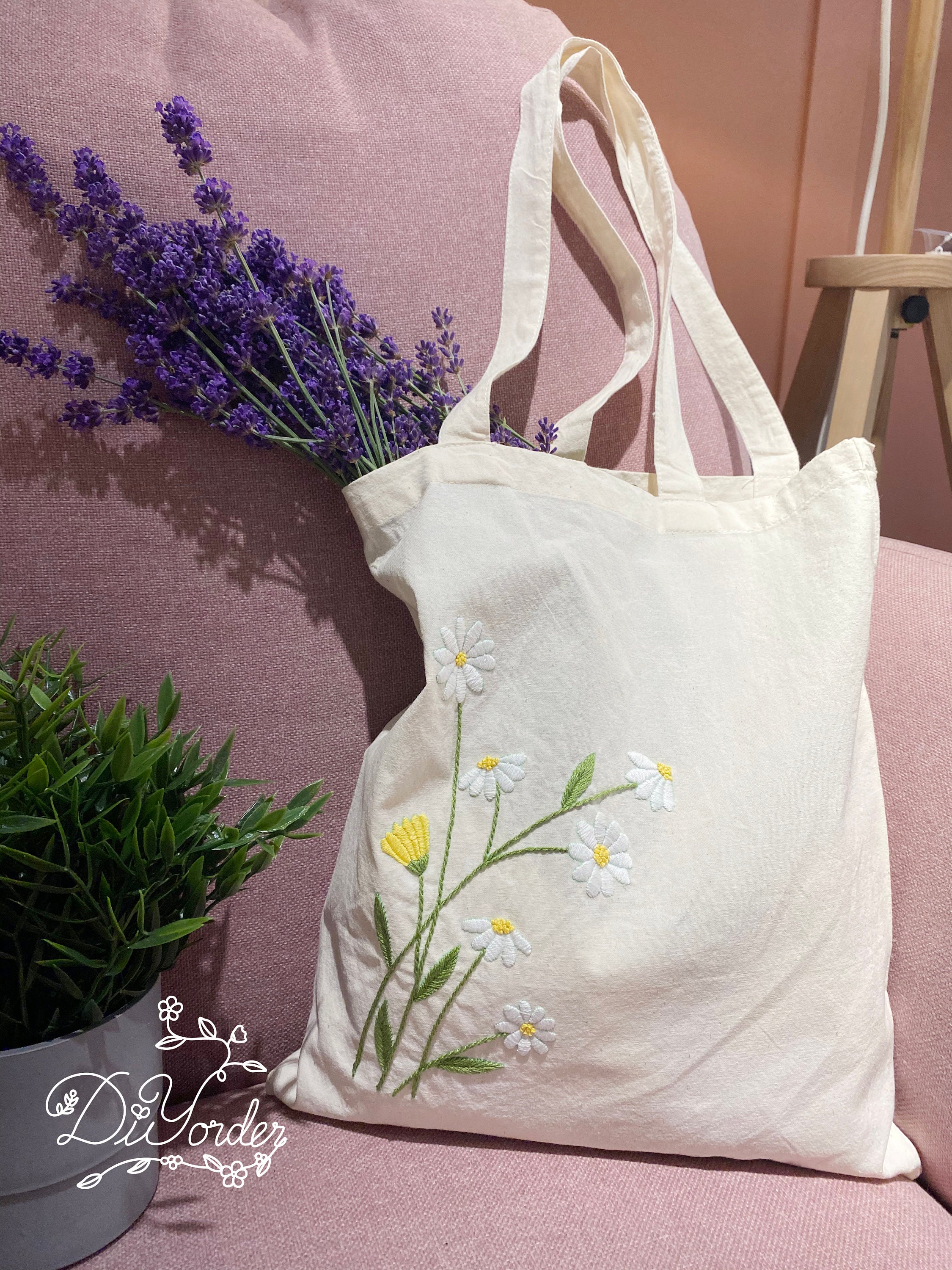 デイジートートバッグ - 刺繍バッグ - 誕生日プレゼント