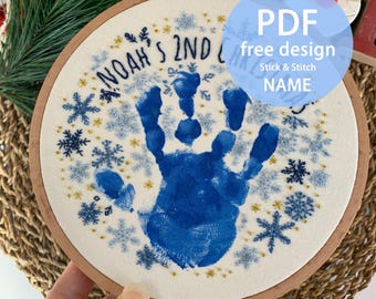 2025 Snowflake Hand print embroidery Stick and Stitch Pattern: Christmas Embroidery PDF