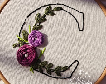 M 文字刺繍キット - 花の文字刺繍デザイン - 花のアルファベット M 文字刺繍キット - 花の文字刺繍デザイン - 花のアルファベット