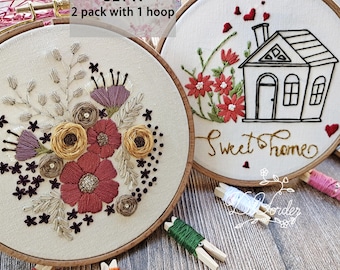 Sweet home embroidery kit-Handmade Embroidery - Flower Embroidery Pattern -Embroidery- Party gift- Kids Crafts-Needlework Kit -hoop art