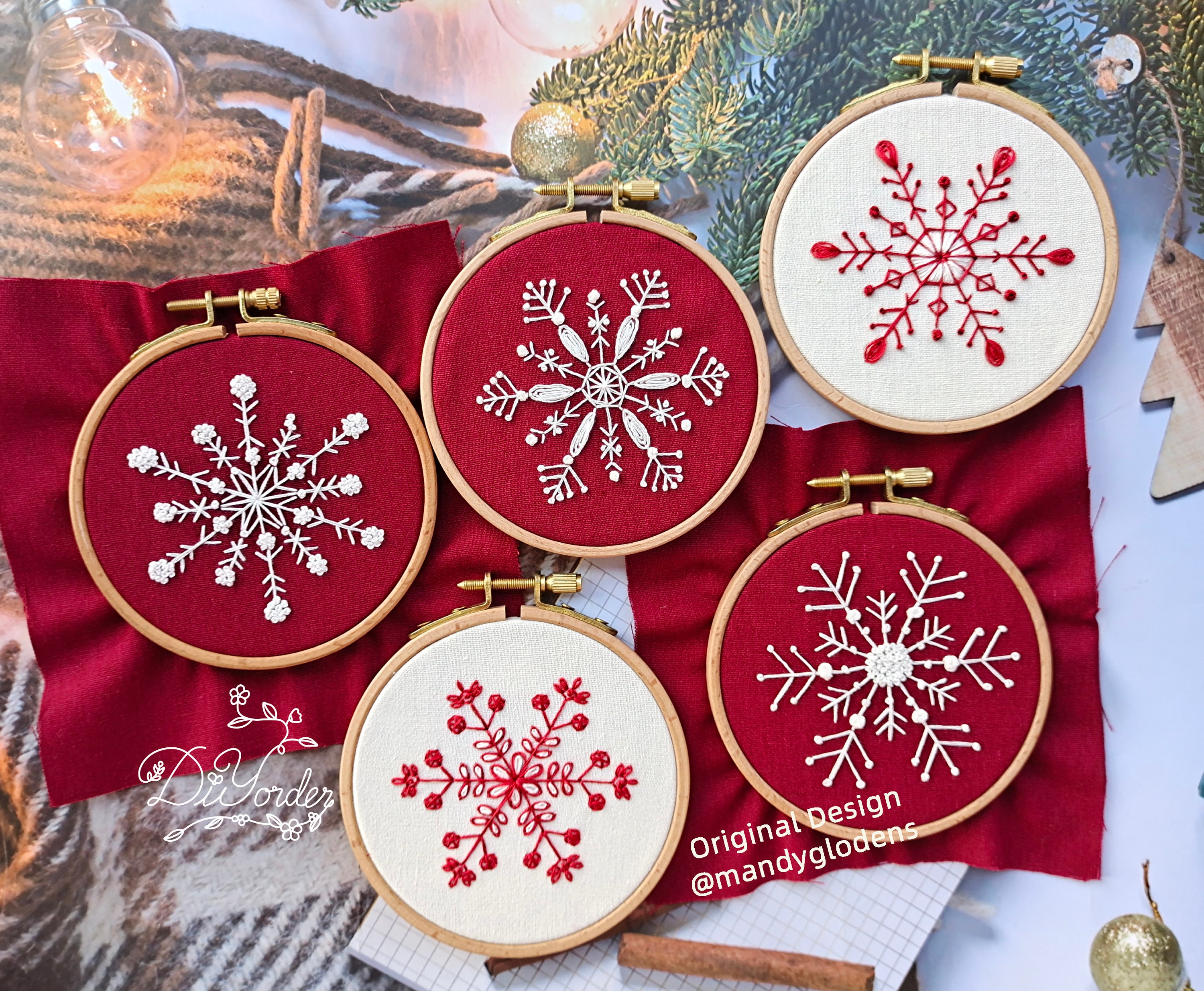 Christmas embroidery kit, Snowflake embroidery ornament kit, Kids