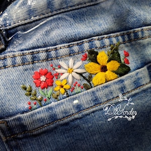 Red Flower Pocket Embroidery Kit-embroidery Stitch on Jeans-embroidery ...