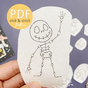 Halloween Stick and Stitch Embroidery Pattern: Skeleton Design (PDF)