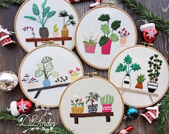Plant Embroidery Kit: Pre-Printed Linen Fabric, Needlework Craft