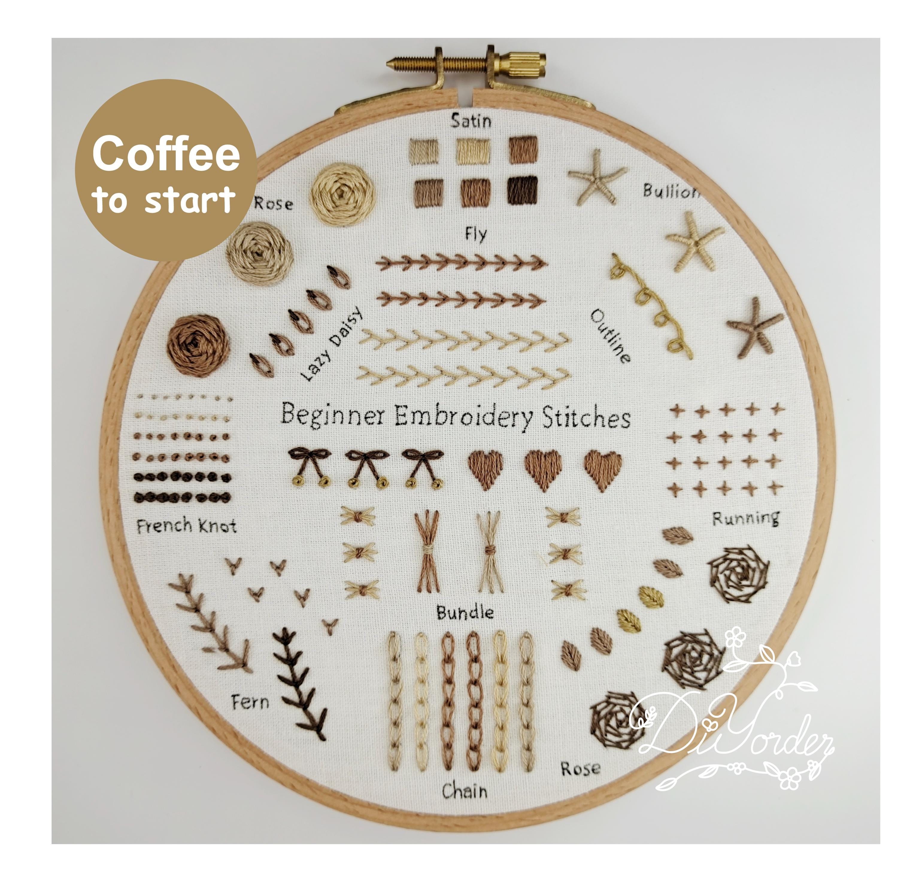 レインボー刺繍スターターキット：ステッチサンプラーパターン（初心者
