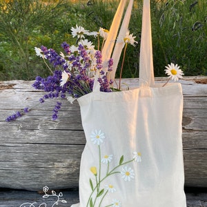 Daisy Tote Bag Embroidery Bag Birthday Gift | Etsy