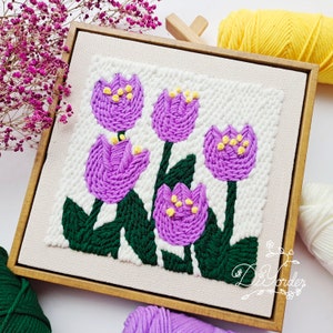Tulips Flower Punch needle kit-Punch needle kit- birthday gift-handmade -wall decoration-craft Kit-handmade with love-Flower Punch needle