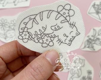 Cat Stick and Stitch Embroidery 18 kinds,Bag stick ,Flower embroidery pattern, DIY Clothes embroidery, DIY bag stick, hat stick, cloth stick