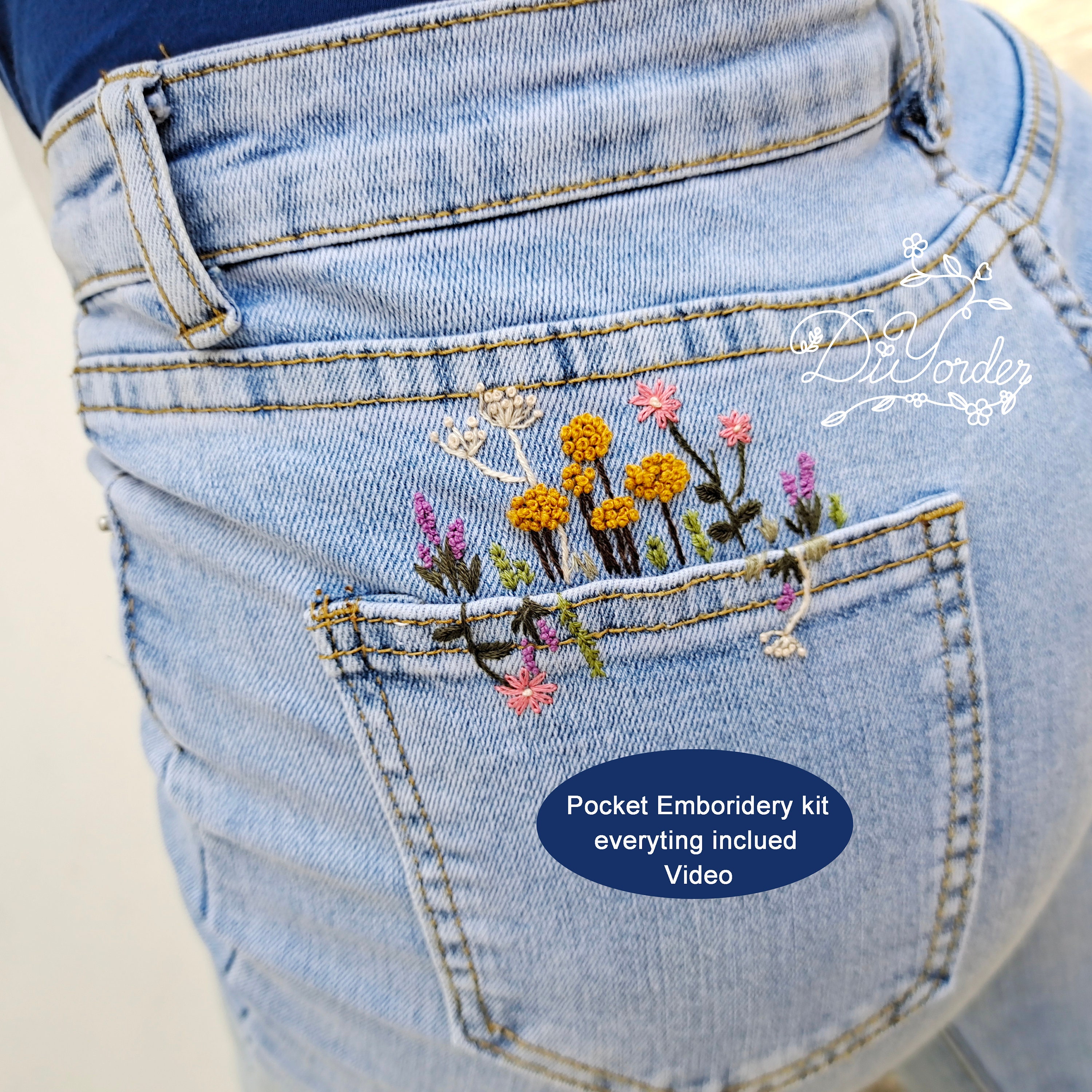 Pocket Embroidery Flower Kit-embroidery Stitch on Jeans