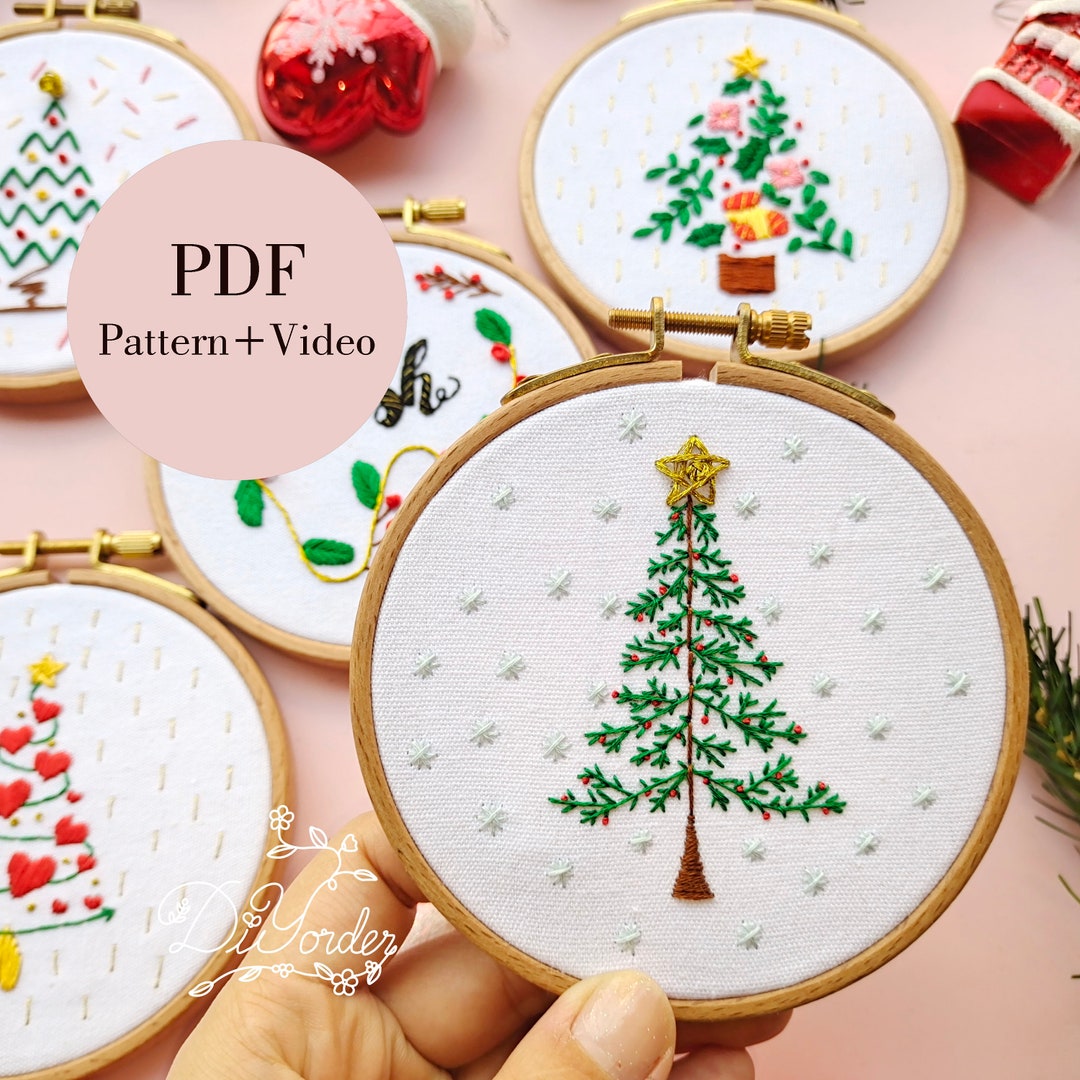 Christmas Tree Embroidery Pattern, Beginner Stitches Tutorial (PDF  Download) - Etsy, image size:1080x1080