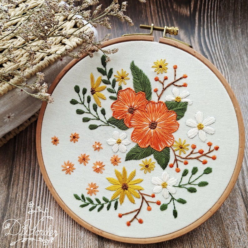 Embroidery-DIY Beginner Embroidery Kit Modern Floral Flower Pattern-Embroidery Flower Christmas Gift Kids Craft Needlework-Giftideas image 2
