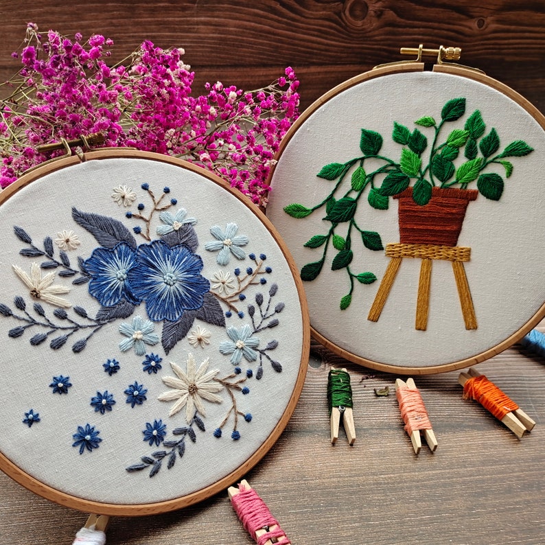 Embroidery-DIY Beginner Embroidery Kit Modern Floral Flower Pattern-Embroidery Flower Christmas Gift Kids Craft Needlework-Giftideas image 3