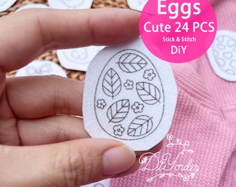 Egg & Rabbit Stick and Stitch Embroidery Patterns: DIY Clothes, Bags (24 PCS)