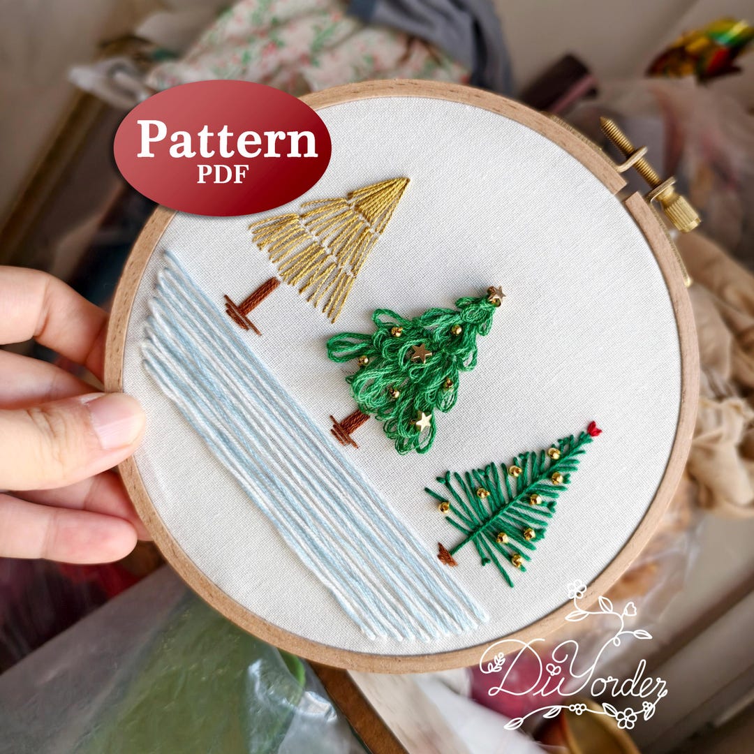 Christmas Tree Embroidery Pattern: Beginner Stitches Tutorial (PDF ...