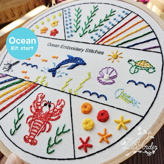 Ocean Beginner sampler kit-ricamo punto campionatore-ricamo starter kit- ricamo principiante kit-modello di ricamo-regalo-fatto a mano -  Italia