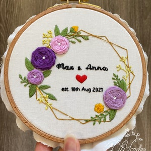 Wedding embroidery kit-Customized Anniversary Embroidery- Wedding gift -Flower Embroidery- Party gift- Crafts-Needlework Kit -hoop art