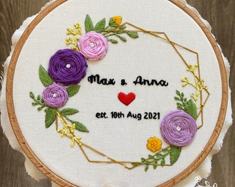 Wedding embroidery kit-Customized Anniversary Embroidery- Wedding gift -Flower Embroidery- Party gift- Crafts-Needlework Kit -hoop art