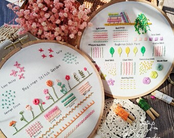 レインボー刺繍スターターキット：ステッチサンプラーパターン（初心者