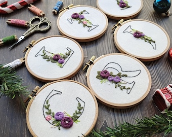 Floral Letter Embroidery Kit: Alphabet DIY Pattern + Video (PDF)