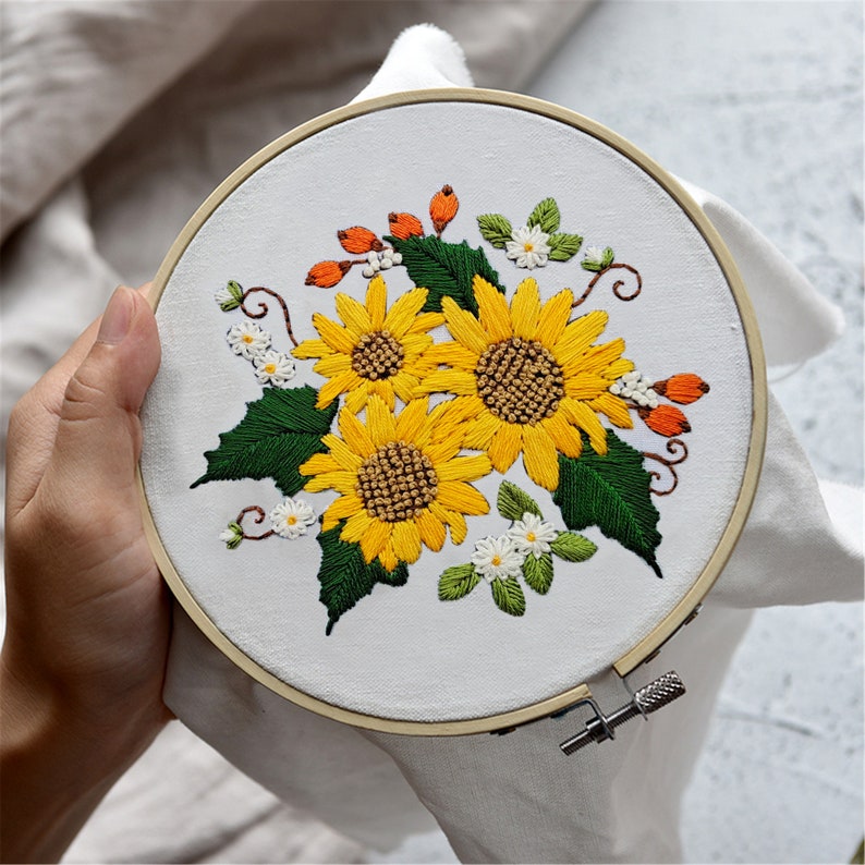 Sunflower embroideryhandmade embroidery embroidery kit wall  etsy Sunflower embroideryhandmade embroidery embroidery kit wall  etsy
