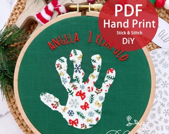 Baby Hand print embroidery Stick and Stitch Pattern: Christmas Embroidery PDF