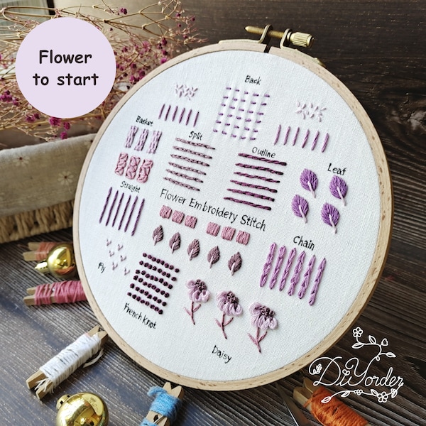 Beginner Embroidery stitch kit-embroidery stitch sampler-Embroidery starter kit-Embroidery beginner kit-Embroidery Pattern-birthday gift