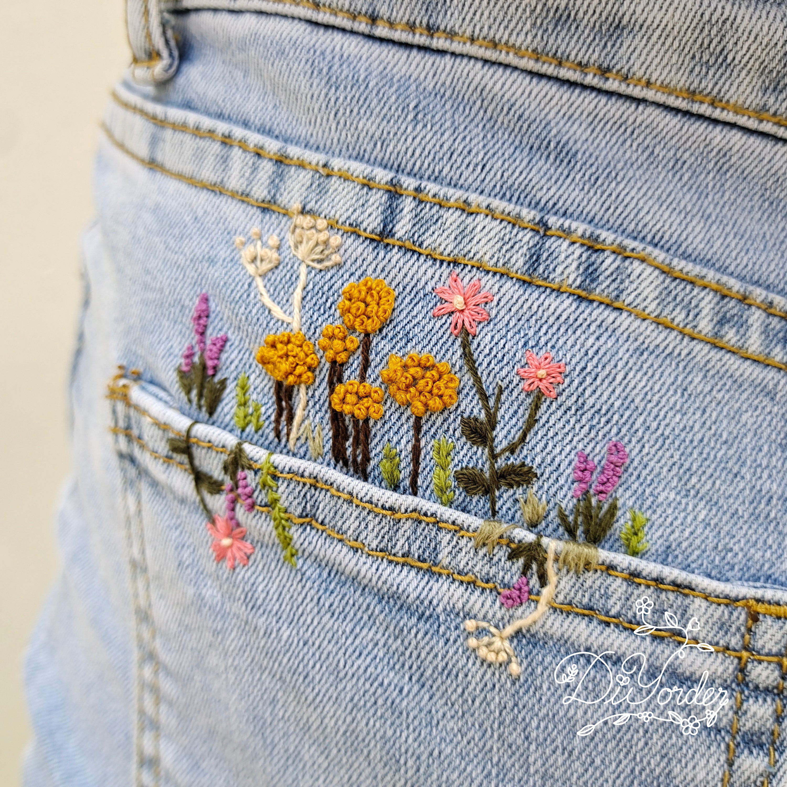 DIY Floral Embroidered Denim Jeans