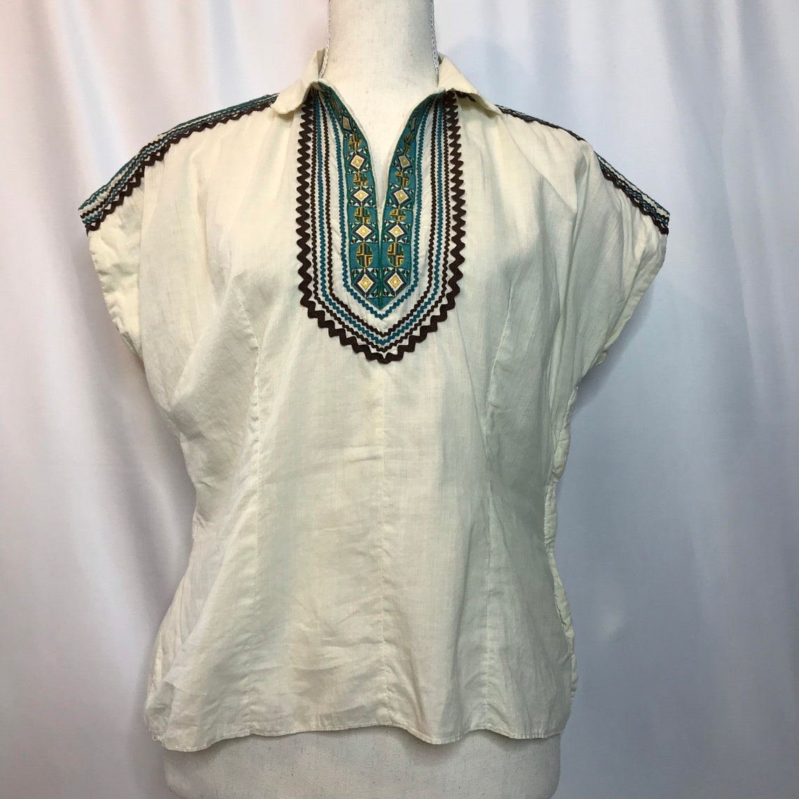 Vintage 50s Southwestern Embroidered Cotton Blouse Womens | Etsy